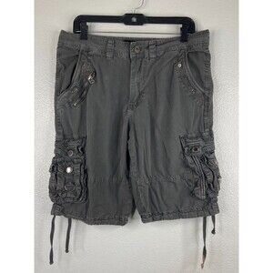 Nick Danger Men 32 Black Cargo Shorts Y2K Zipper Snap Drawstring Casual